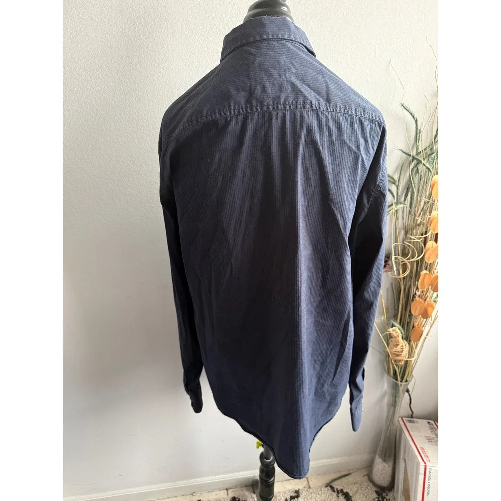 Armani Exchange Mens Slim‎ Fit Navy Blue Pinstripe Button Down Shirt XL